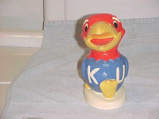 KU JAYHAWK CERAMIC FIGURAL BANK VINTAGE MADE IN JAPAN STICKER NO DAMAGE FREE SH