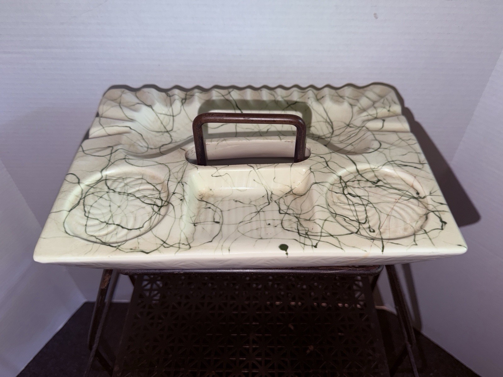 Vintage MCM Ceramic Ashtray Stand, Atomic Abstract SPAGHETTI DRIZZLE NICE
