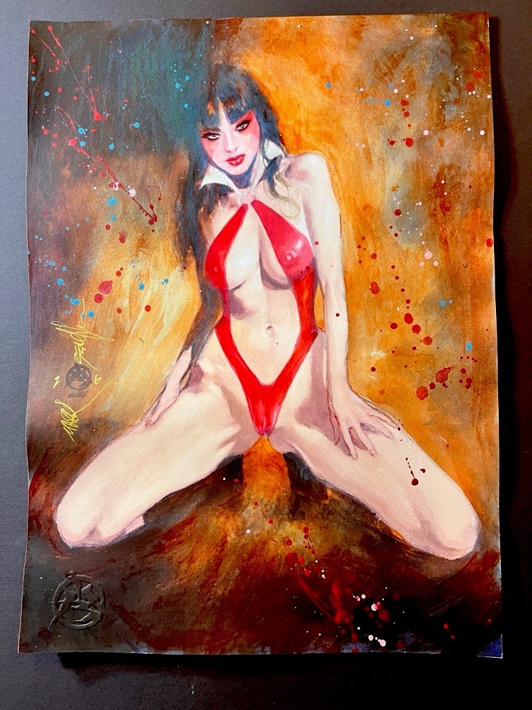 Vampirella Awaits Sexy OOAK Enhanced Giclee OA PinupArt MARK BEACHUM Comics