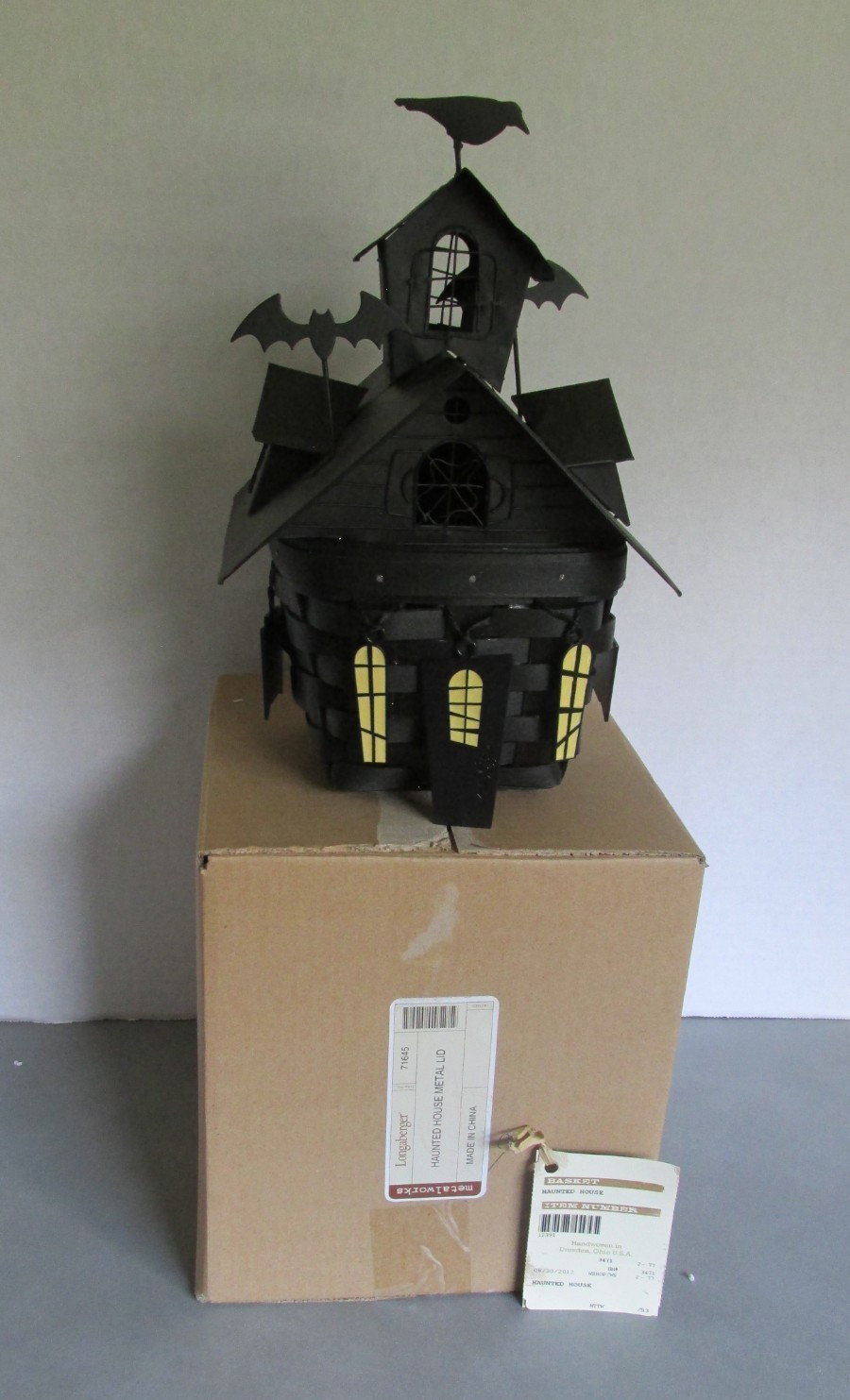 Longaberger 2012 Black Spooky Haunted House Basket with Metal Lid and tag