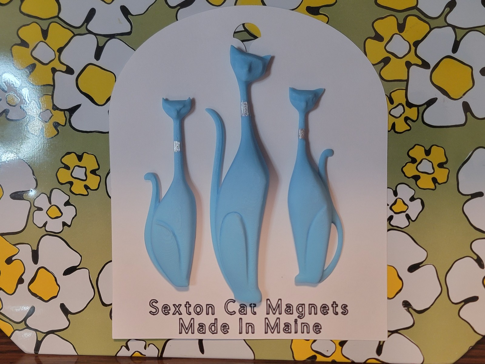 Sexton Cats Magnets - Blue w/ Silver Mid-Century MCM Atomic Retro Inspired