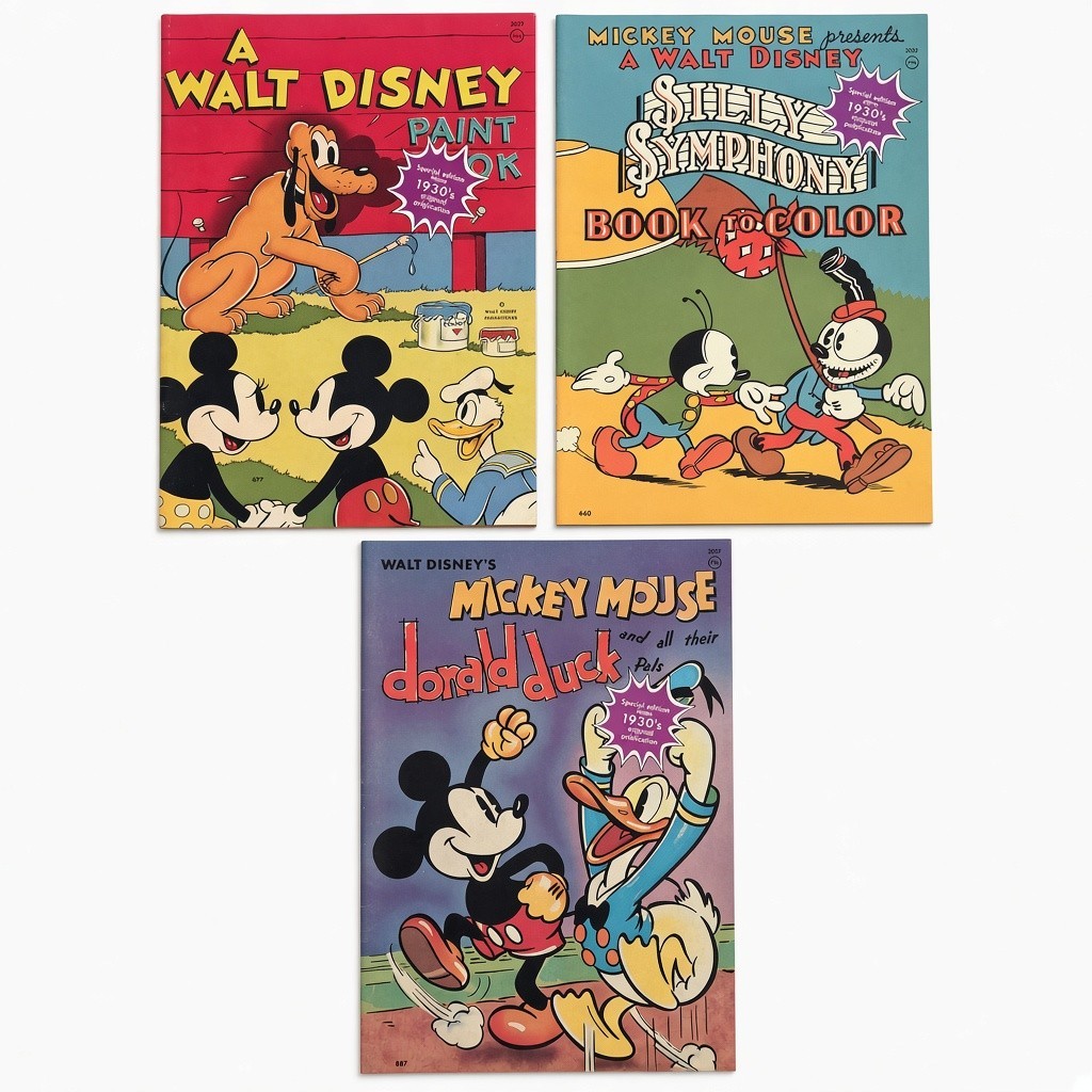 Vintage Book Lot (3) Walt Disney Mickey Mouse Donald Duck Silly Symphony 1930s