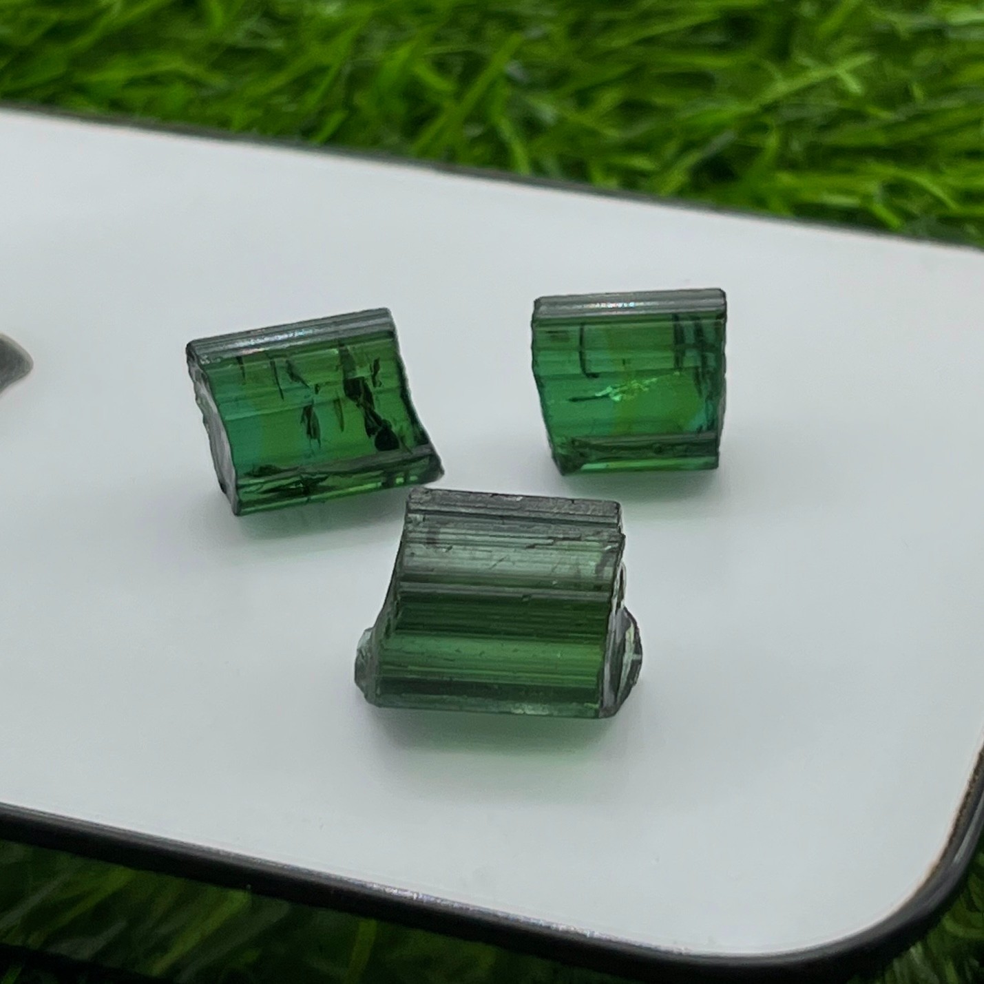 Natural Chrome Green Tourmaline Rough Lot, 36.2 Ct Pencil Crystals, 3 Pcs