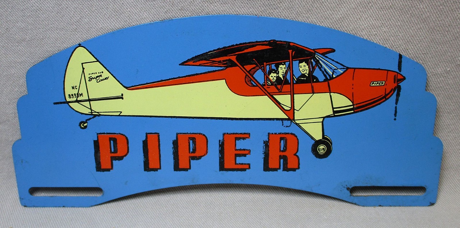 Vintage 1950’s Piper Cub Aircraft Steel License Plate Topper / Advertising Sign