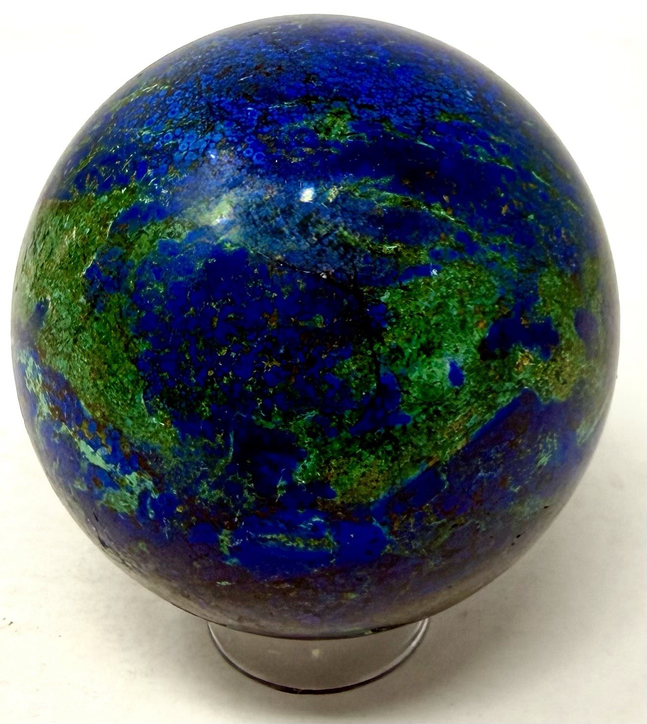 685g Beautiful Large Azurite/Malachite Crystal Sphere Deep Colors With Holder