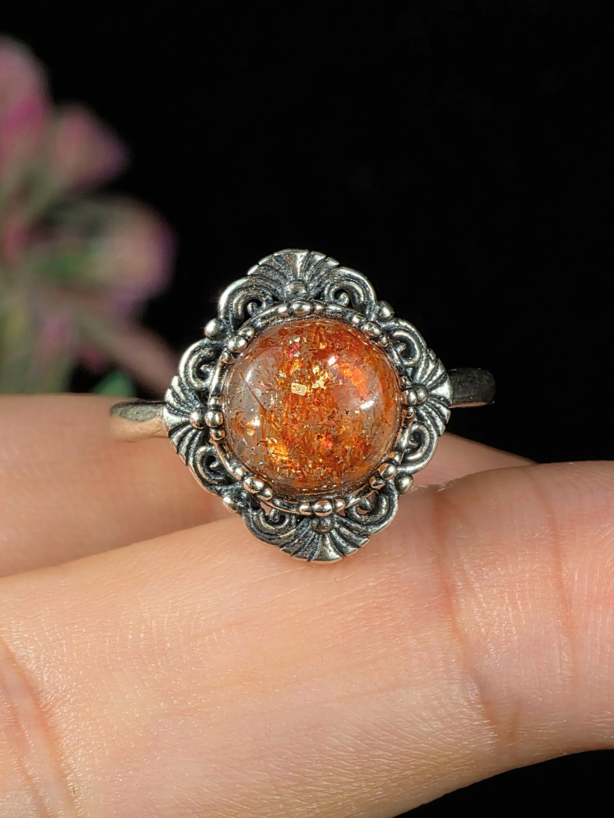 RARE ARUSHA SUNSTONE RING STERLING SILVER WITCHY JEWELRY WICCAN GIFT FOR HER