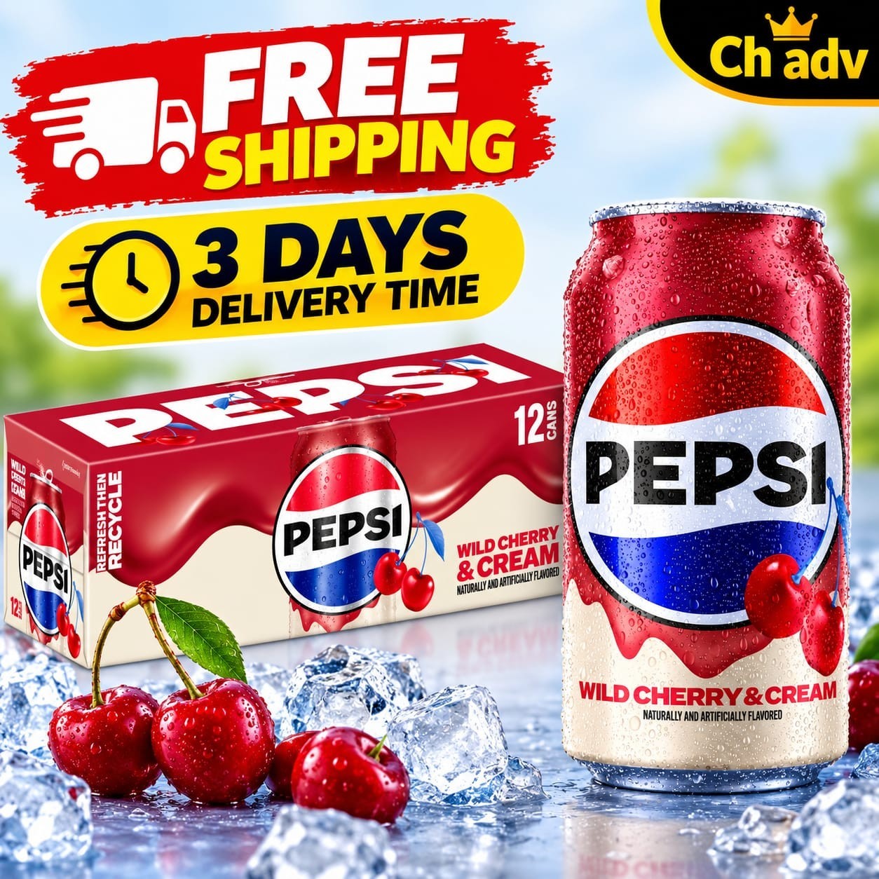 Pepsi Wild Cherry & Cream Soda 12 fl oz Cans Pack of 12 Refreshing Drink