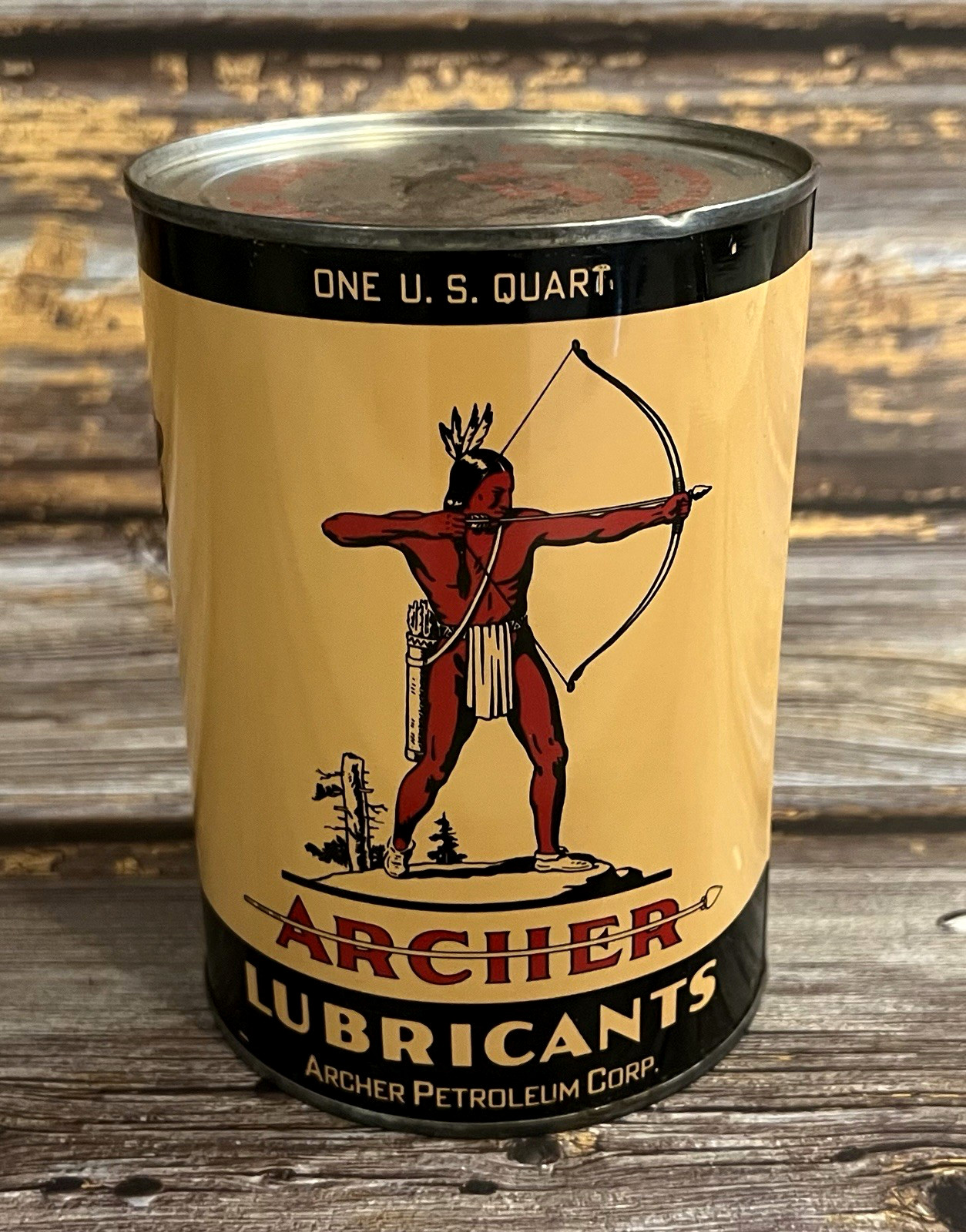 Vintage 1940s 50s 60s Archer Aircraft Grade 1 Quart Metal Oil Can FULL UNOPENED
