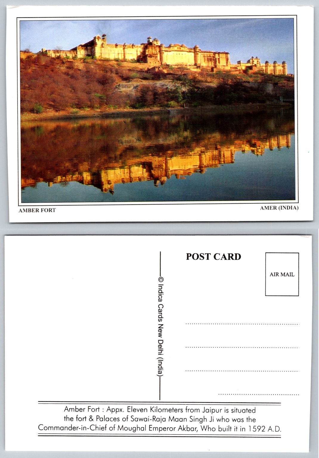 Amber Fort Palace Amer India Postcard Reflection Lake Historic Travel View