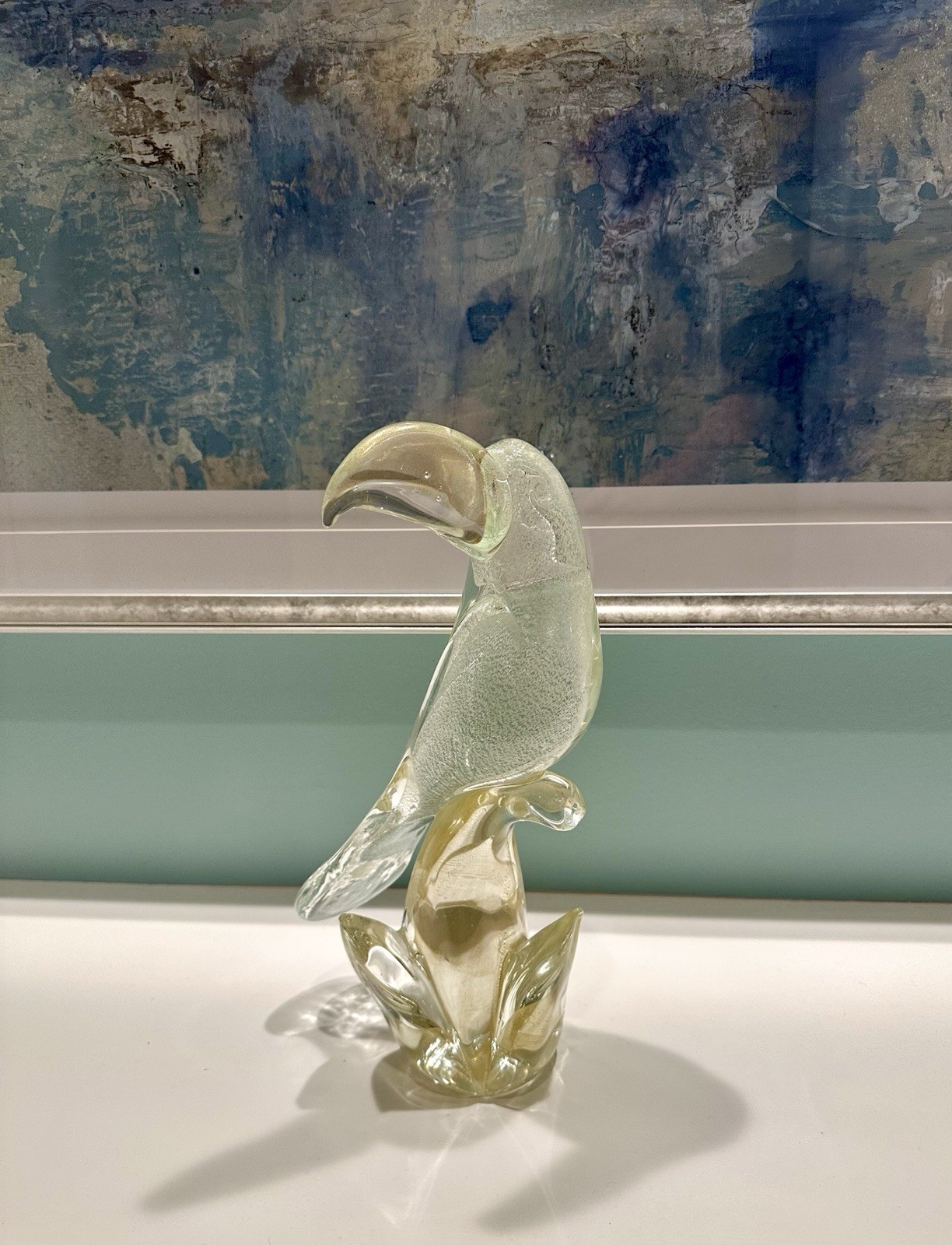 Vintage Murano, Italy Gold Aventurine W/Bubbles Venetian Glass Large Toucan