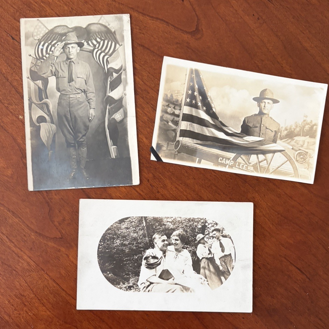 WWI US Soldier Doughboy Studio Portrait, Antique Real Photo Postcard RPPC WW1