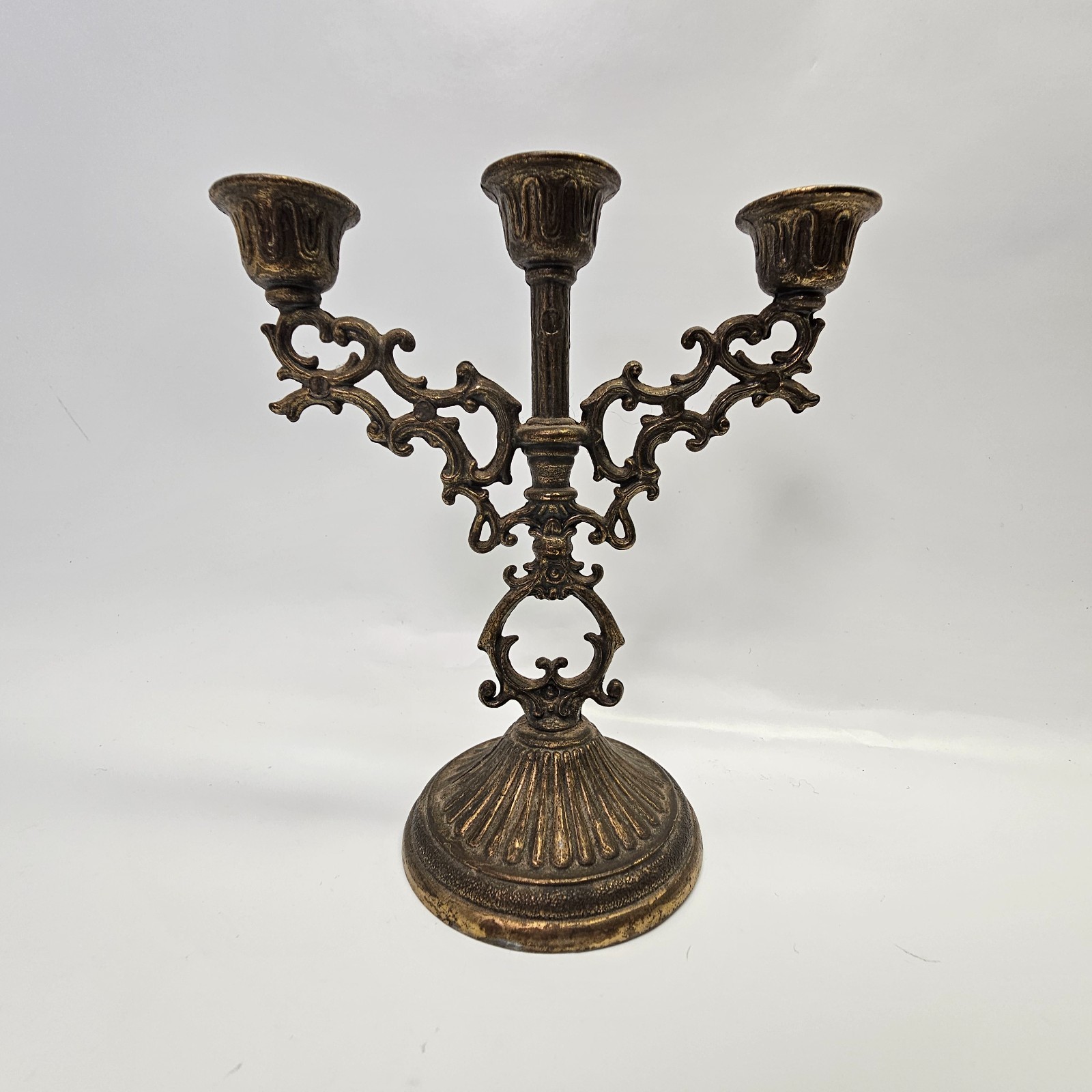 Vintage Interpur Italy Rococo Style Brass Mini 3 Arm Candelabra Mid Century 5.25