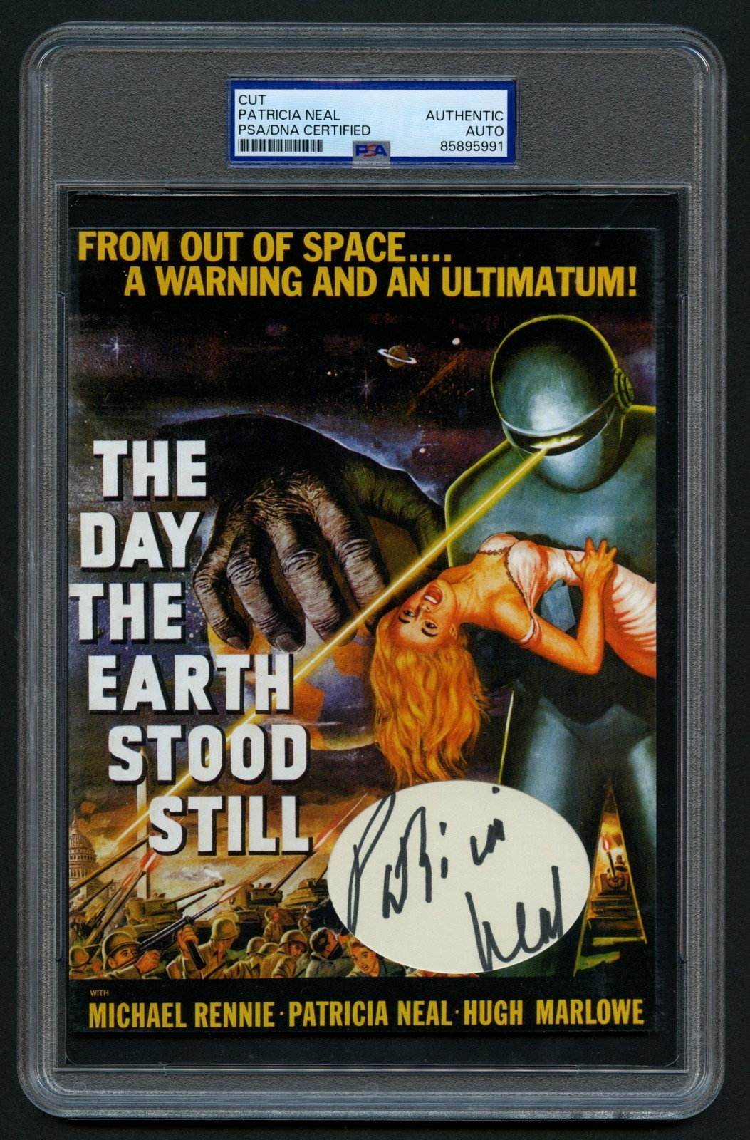 Patricia Neal signed auto 5.5x7 The Day The Earth Stood Still Custom Cut PSA