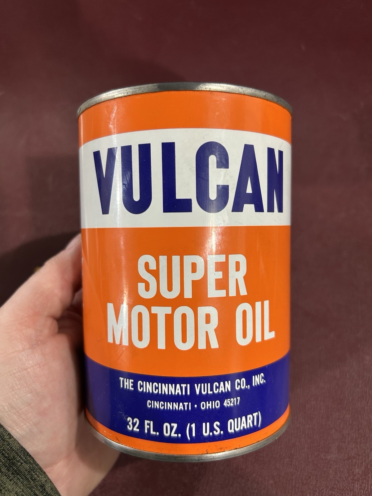 Vintage Vulcan Super Motor Oil Can Quart Oil Can Cincinnati Ohio Gas Oil HTF