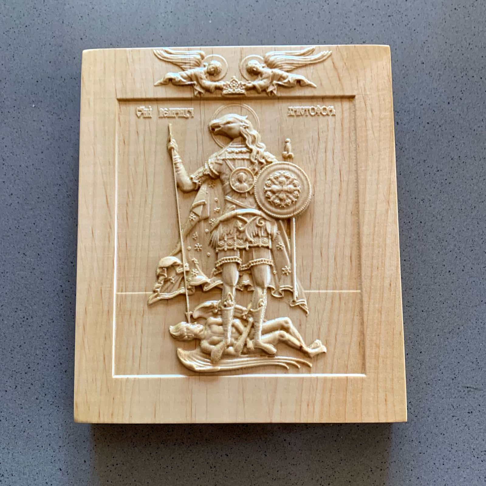 Wooden Icon of Saint Christopher Dog Headed St Christopher Cynocephaly 7x6 in.