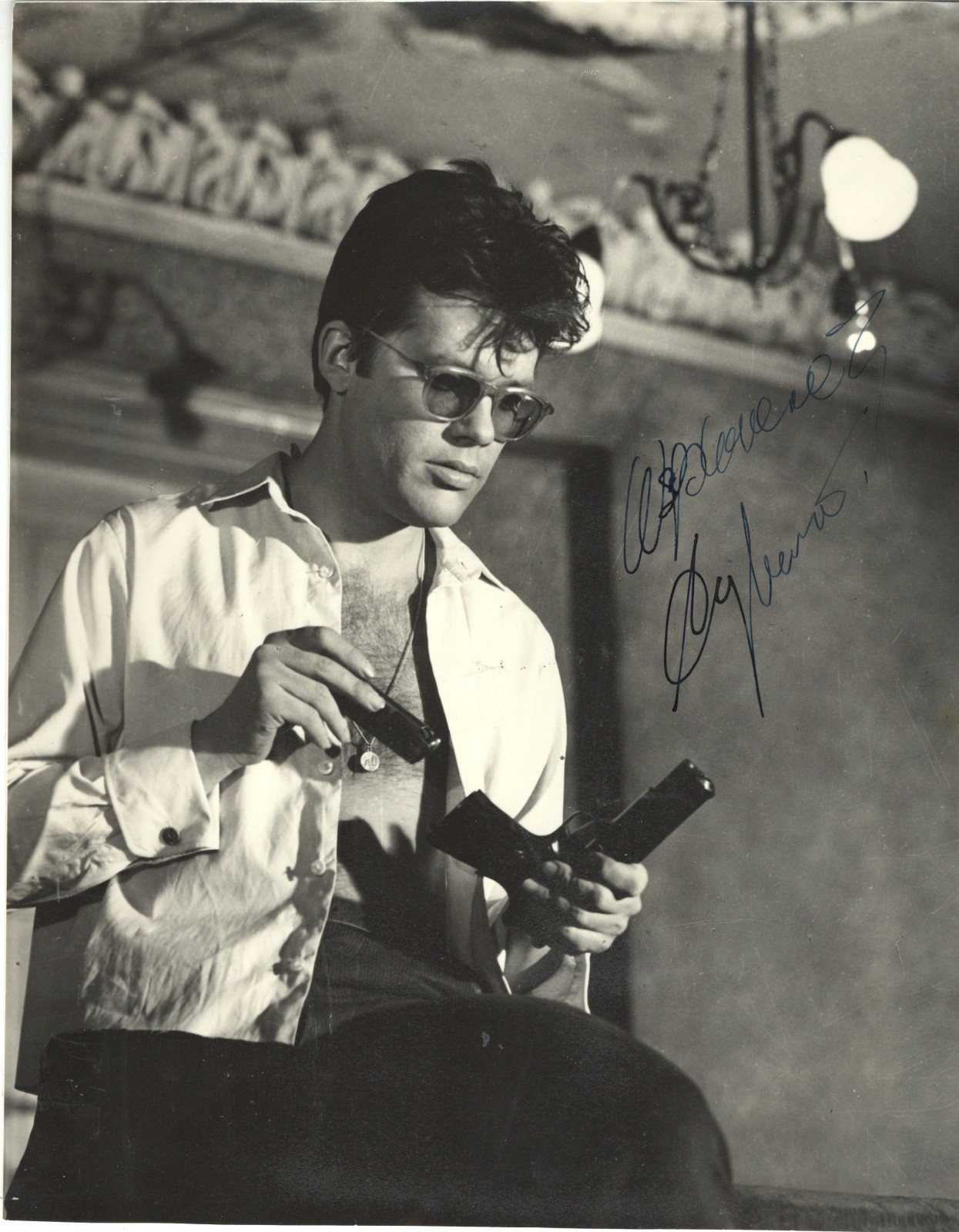 TRAGIC POLISH LEADING ACTOR ZBIGNIEW CYBULSKI, RARE SIGNED VINTAGE PHOTO.