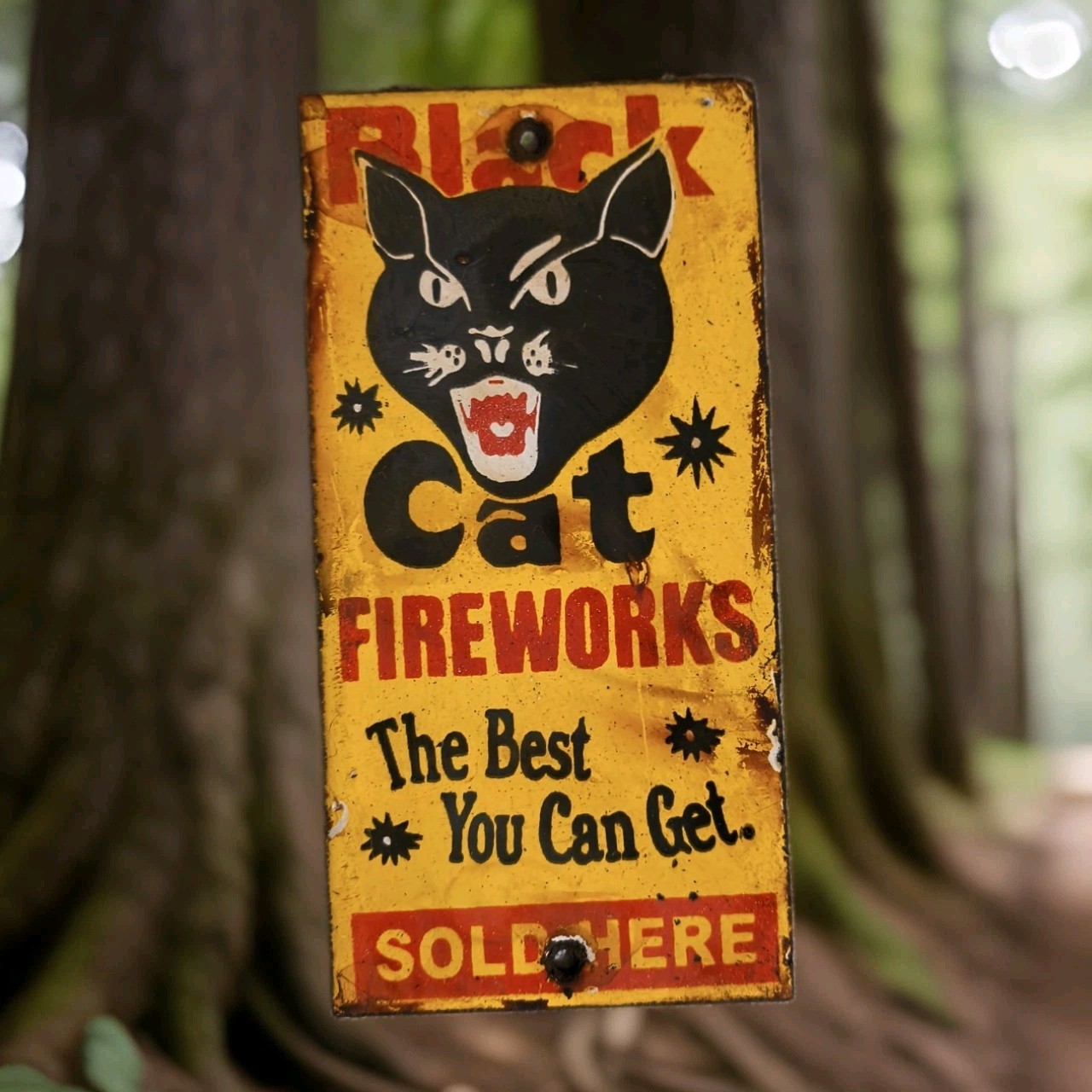 Vintage Fireworks Porcelain Sign Celebrate 4th Of July Firecrackers Gas Oil USA