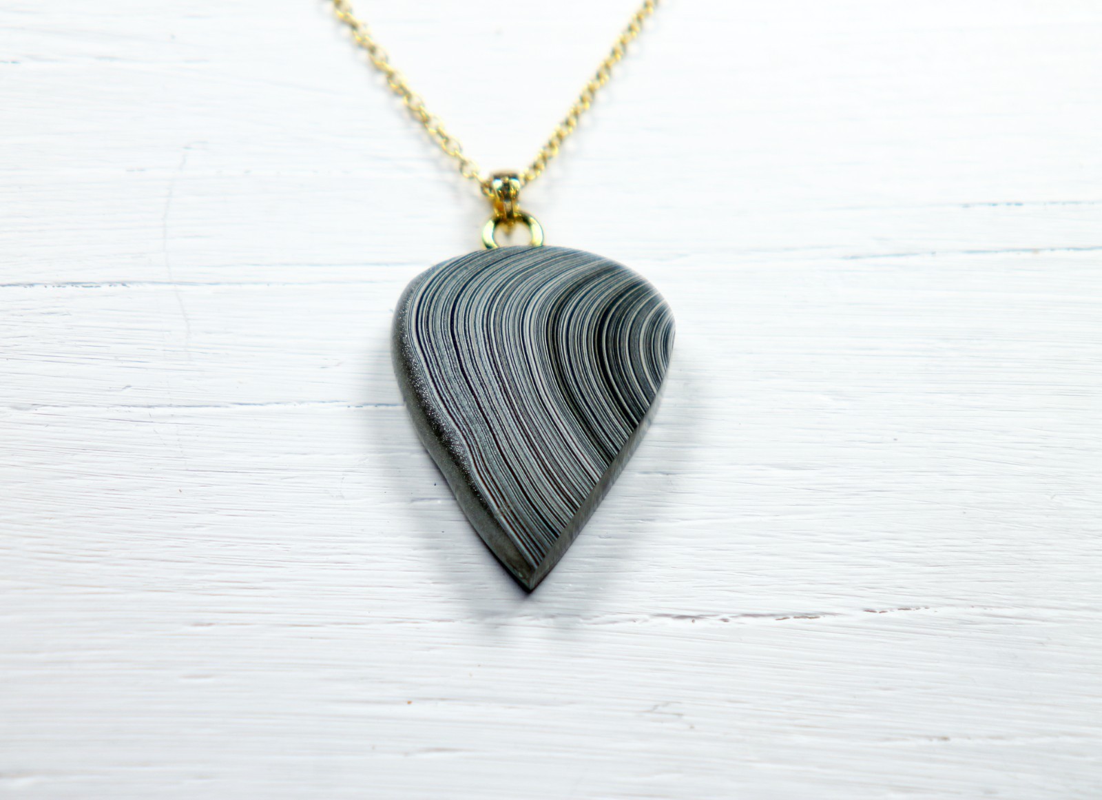 Fordite Necklace - 27.45mm x 22.58mm x 4.84mm - Gold Colored Chain     (N-176)