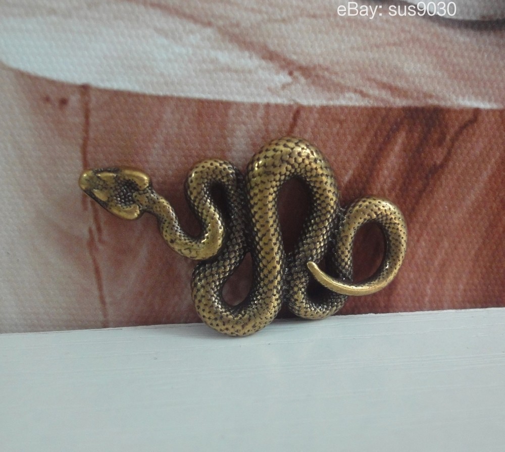 Vintage Solid Brass Small Zodiac Snake Figurine Statue for Home Decor