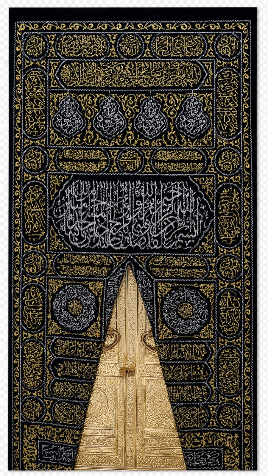 This embroidered wall hanging depicts the door of the Kaaba (Bab al-Kaaba)