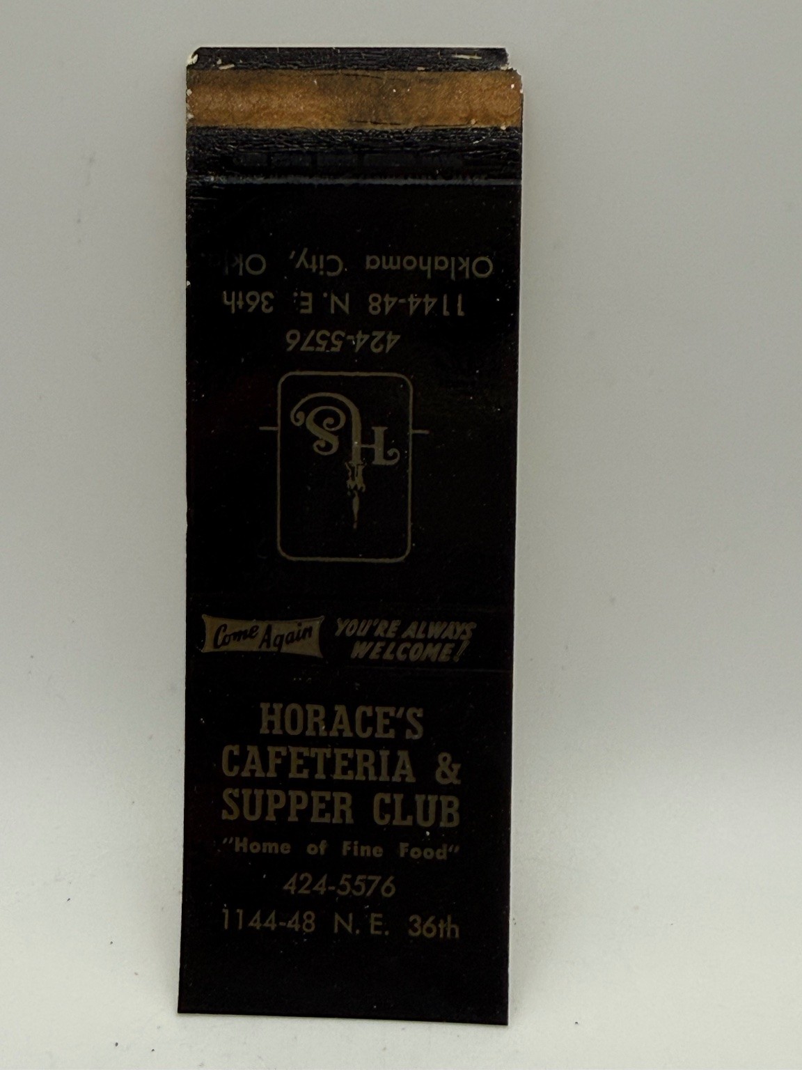 Vintage Horace\'s Cafeteria & Supper Club Oklahoma City Matchbook Cover