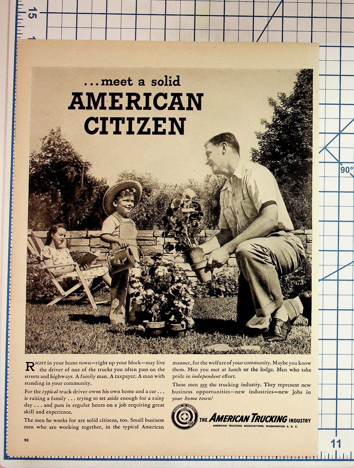 Vintage 1950s American Trucking Industry Magazine Ad Family Patriotic Citizen