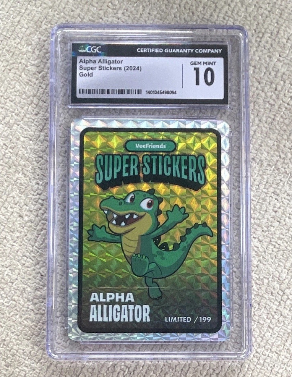 VeeFriends Alpha Alligator 2024 Super Stickers Hologram Limited CGC 10 GOLD 199