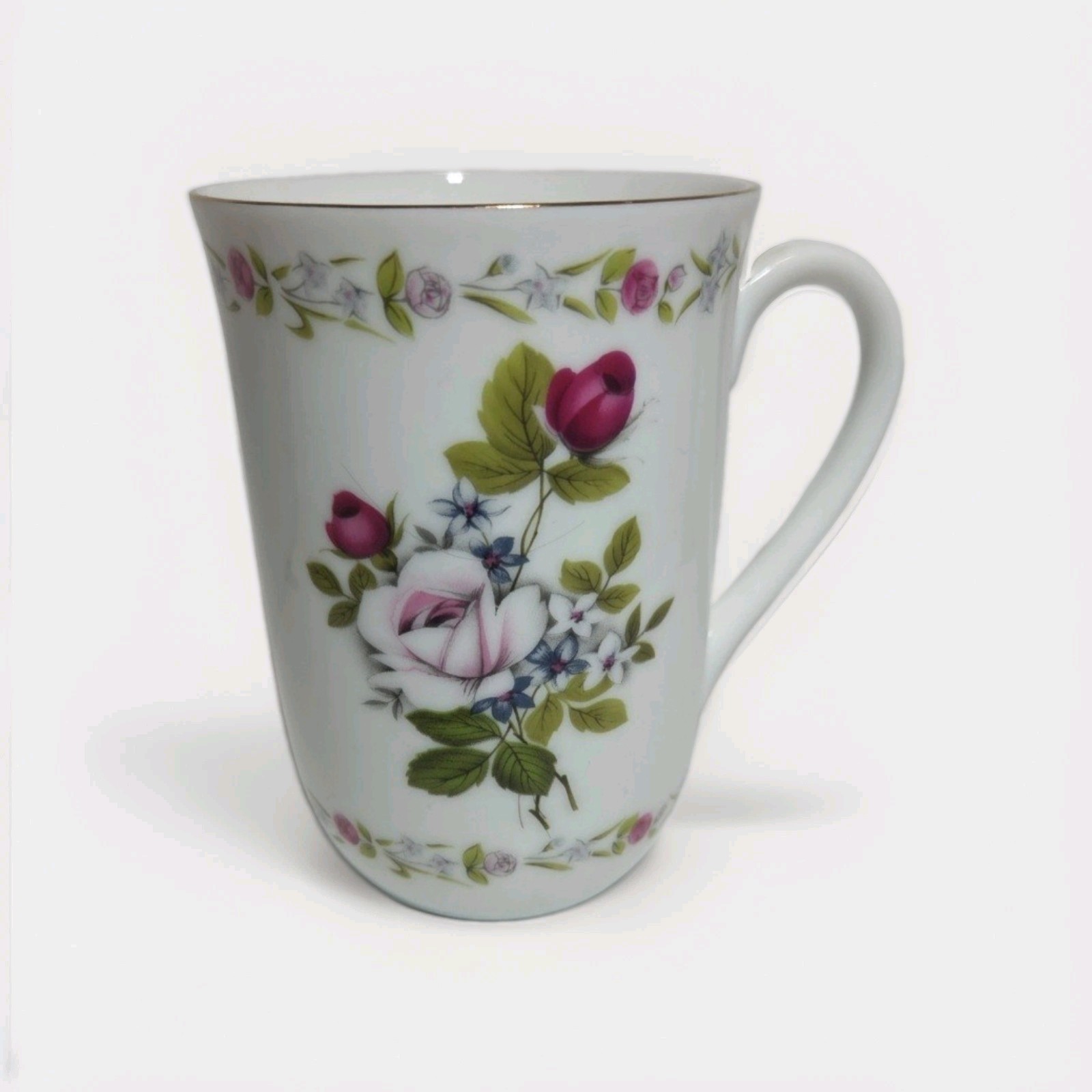 Vintage Otagiri Japan Rose Bouquet Shabby Chic Floral Coffee Mugs Set of 2