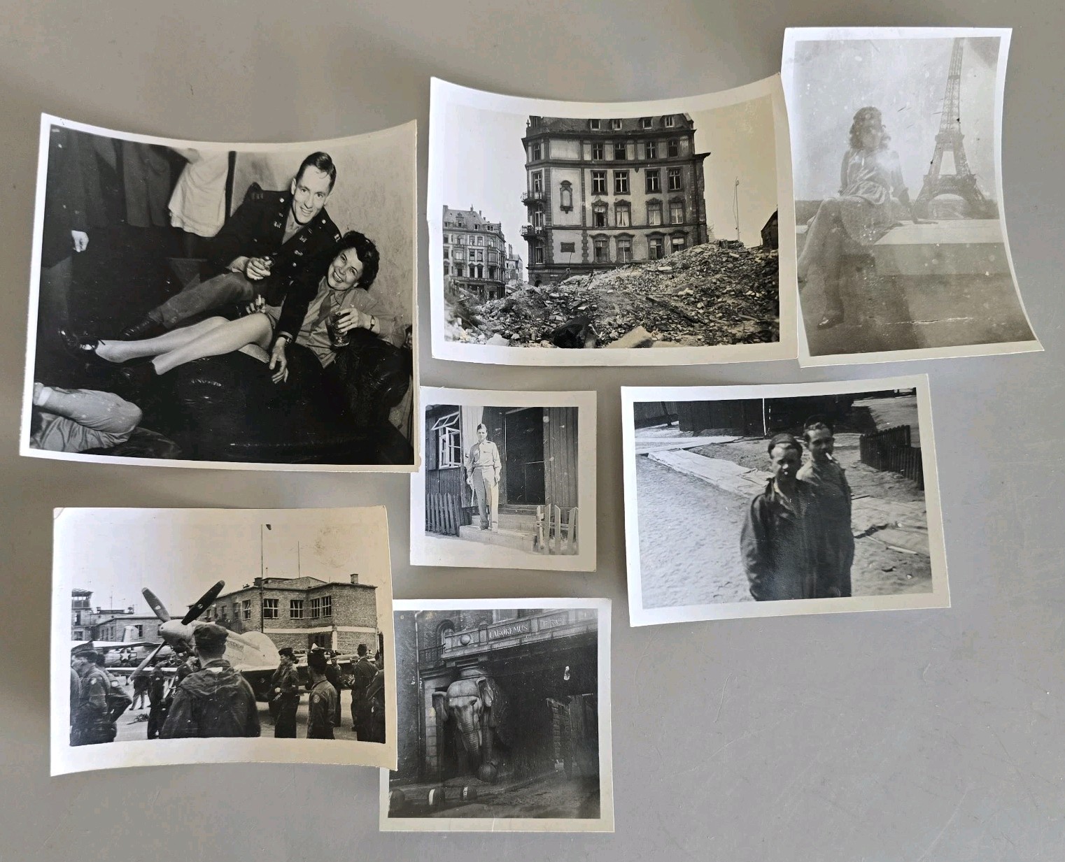 Vintage WW2 Snapshot Military Couple Eifel Tower Aviation Landmarks 