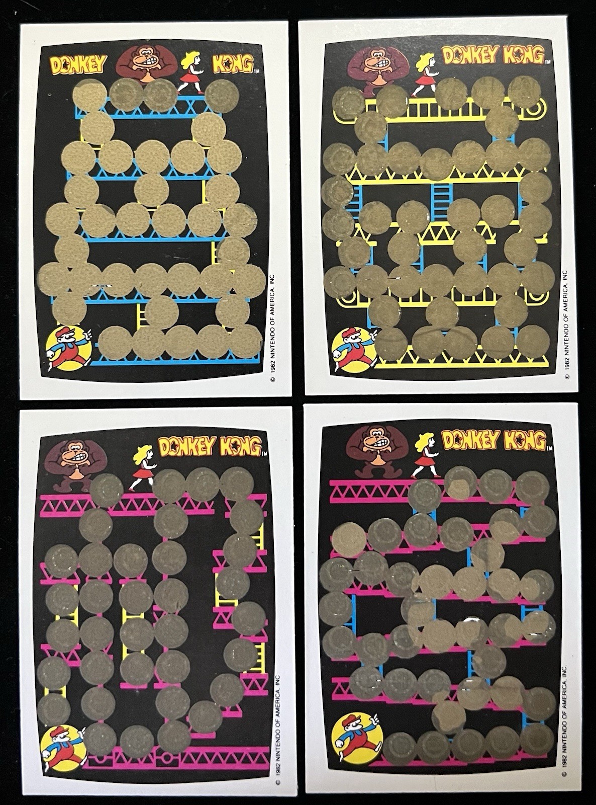 1982 Topps Donkey Kong Scratch-Off cards complete set of 4 unused Super Mario