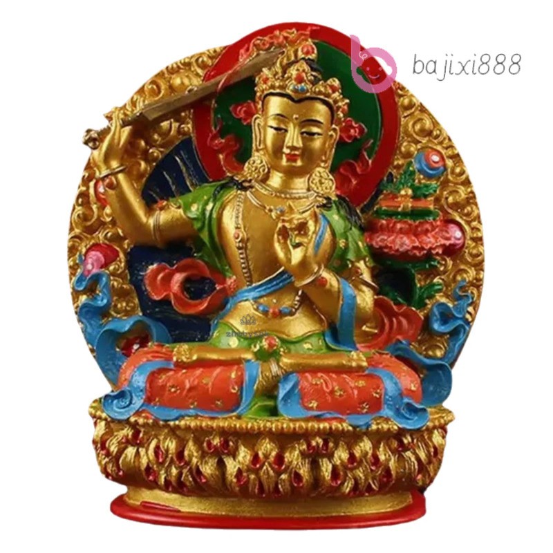11.5cm Resin Handpainted Bodhisattva Manjusri Tibetan Buddha Auspicious Statue