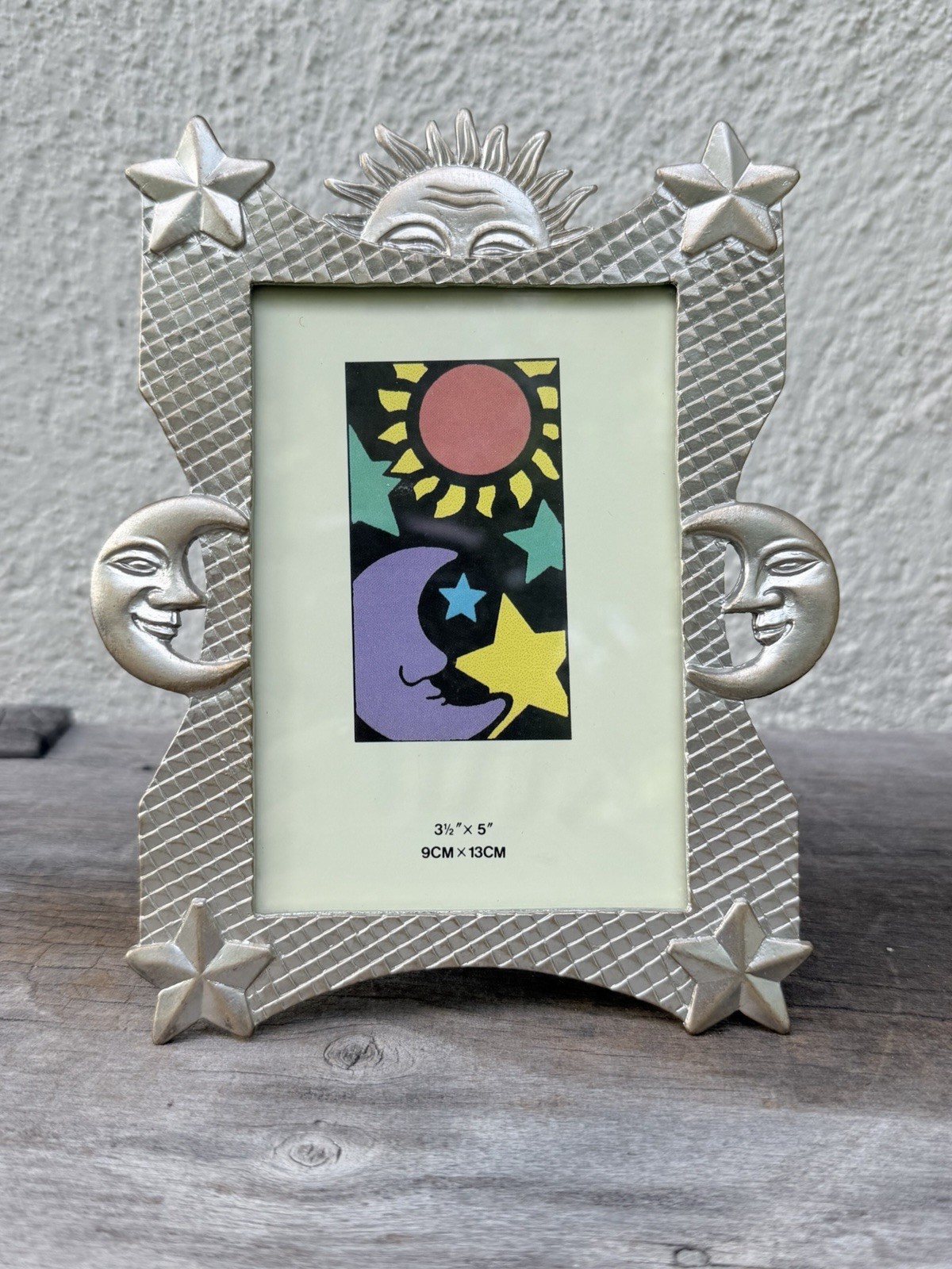 Vintage Celestial Decor Frame Sun Moon Silver Metal 90s 3x5.5” 