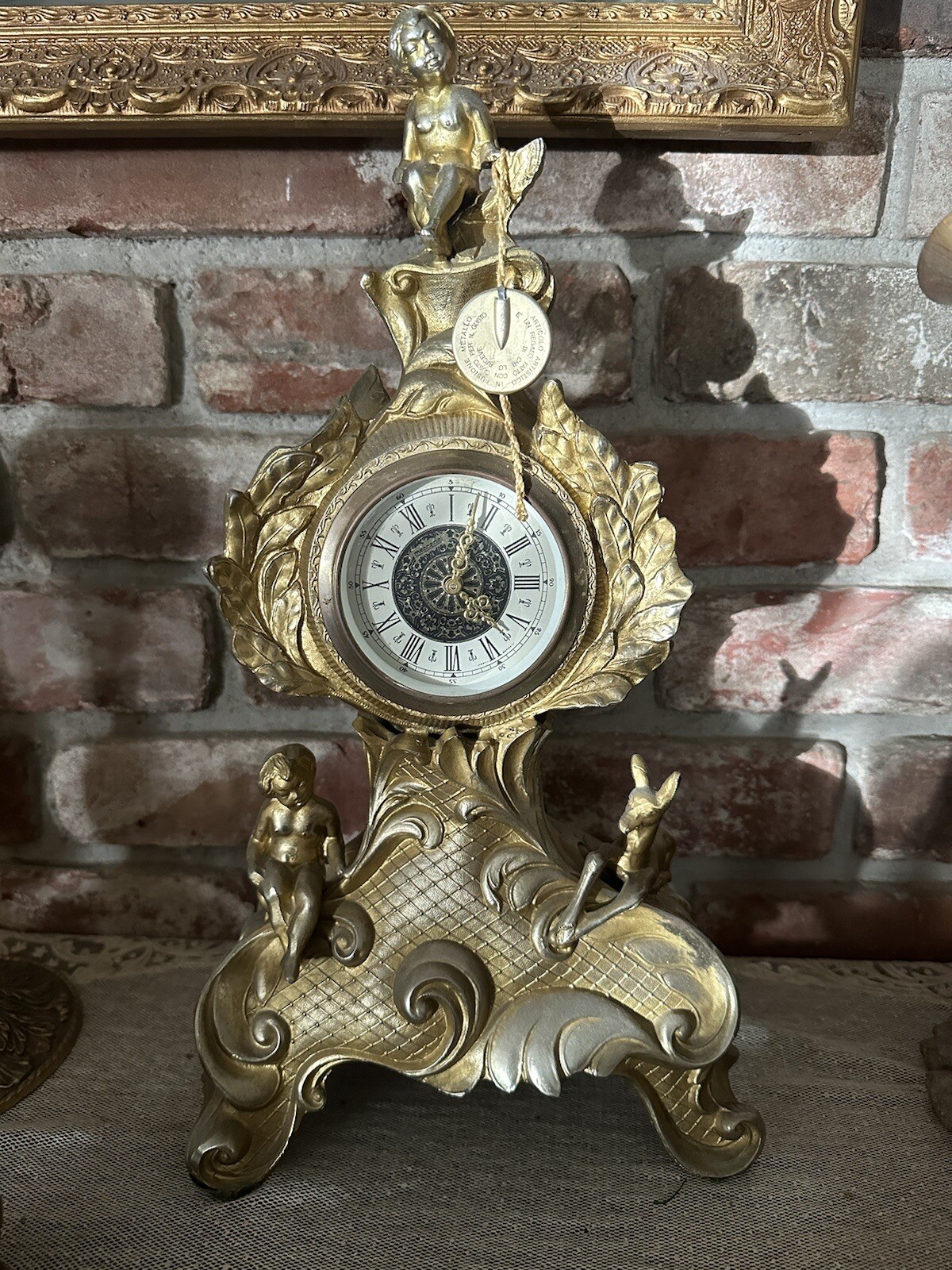 Antique Victorian Gold Guild Ornate Mantel Clock Italy Bridgerton Style