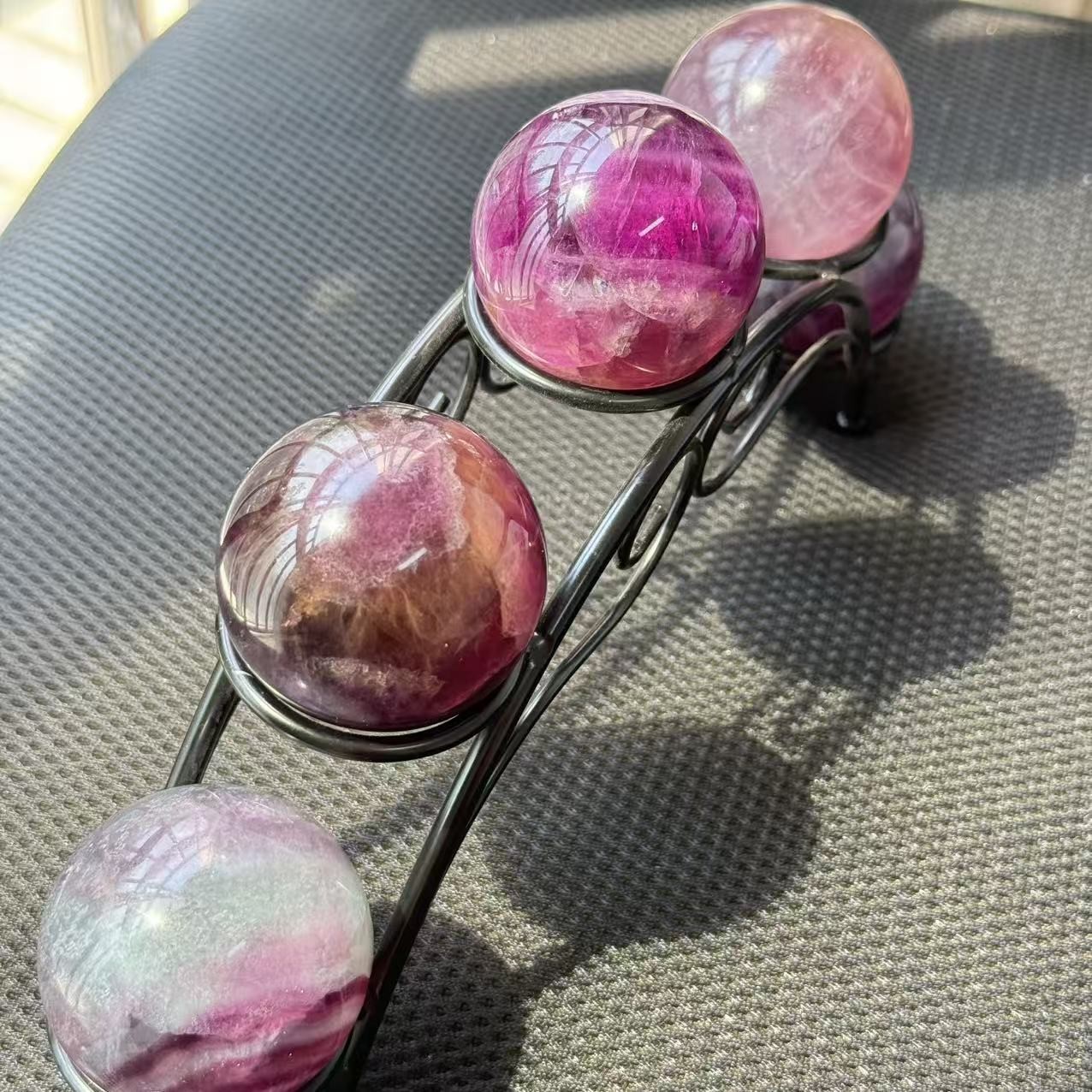 2.2LB 5PC Natural Candy Fluorite Sphere Crystal Rainbow Quartz Ball Healing