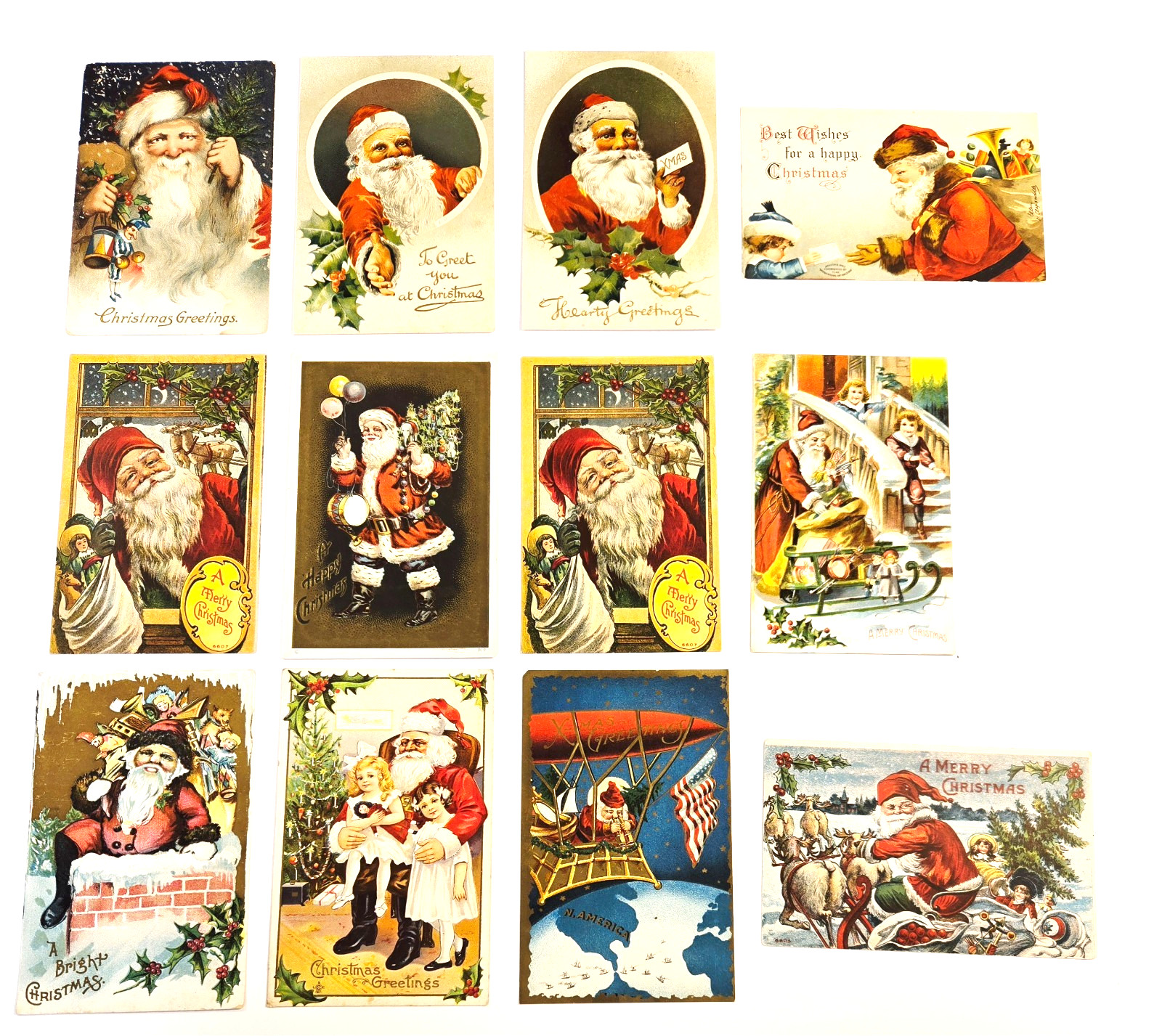 #3 Postcards Lot of 12 Antique Early 1900s Christmas Portrait Santa & More