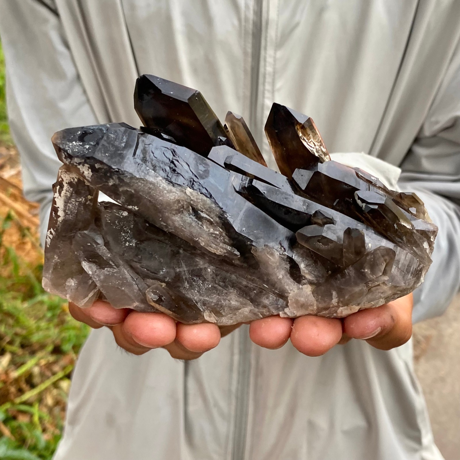 432G Natural Smoky Black Quartz Cluster Crystal raw Specimen Healing