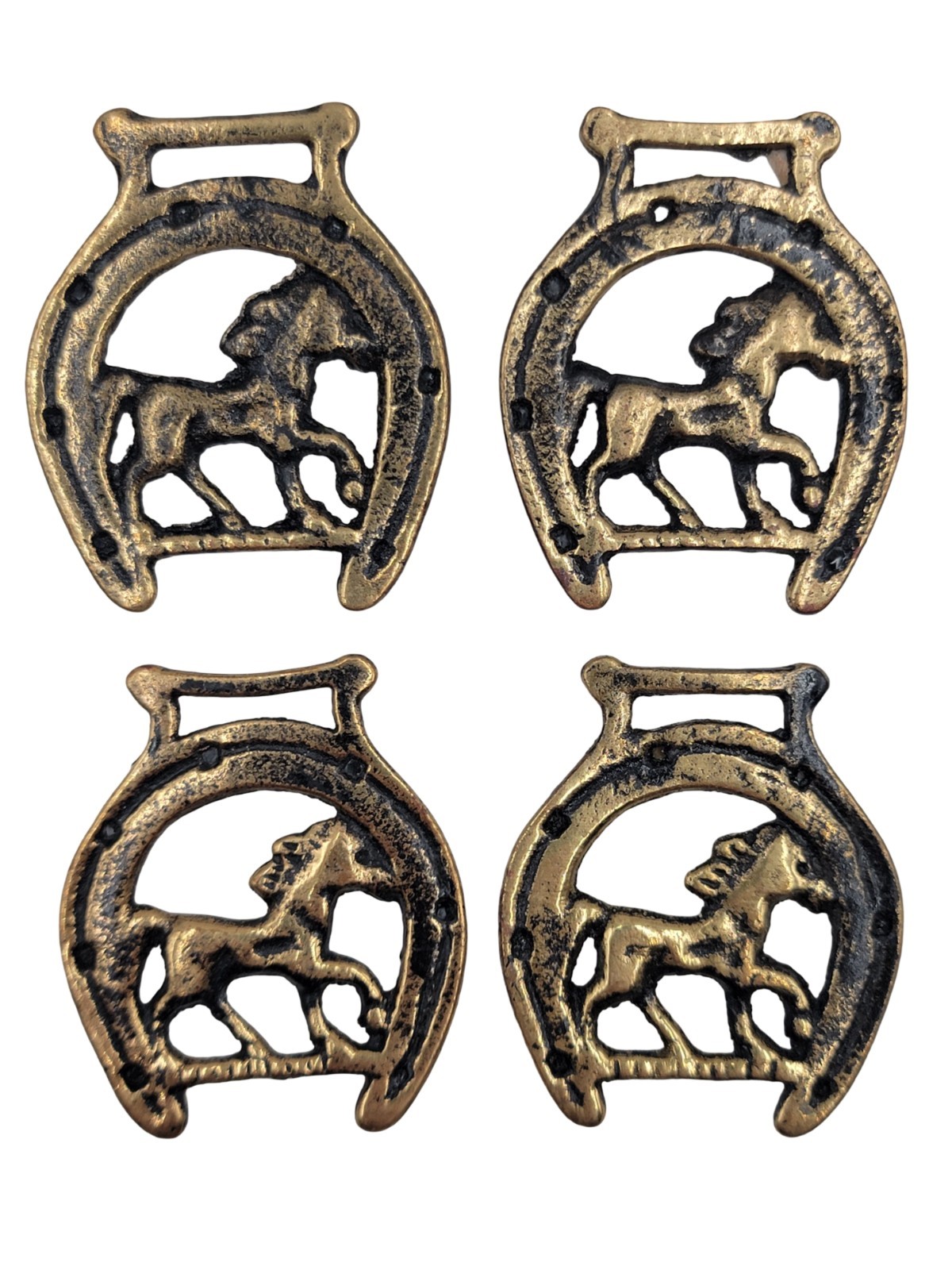 Vintage Brass Horse Medallion Bridle Harness Pony Ornament Lot of 4 England Made