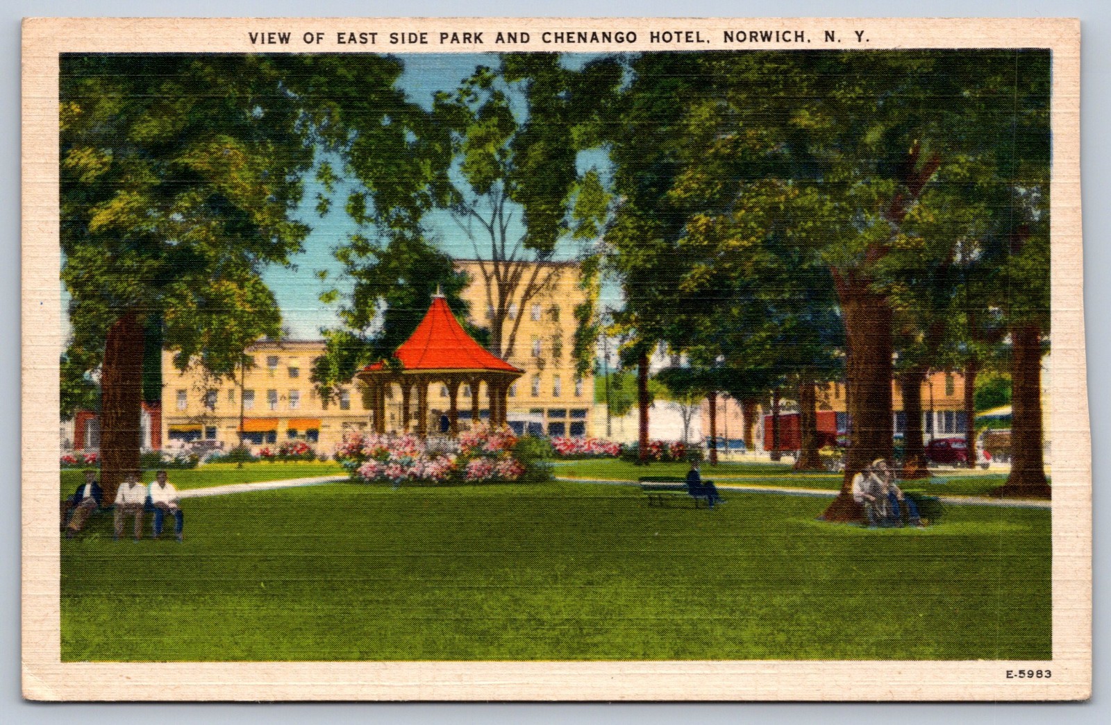 Norwich New York View of East Side Park and Chenango Hotel Postcard
