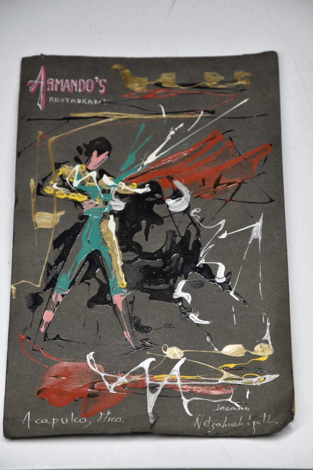 Vintage Original Art Painting Menu Acapulco Mexico Matador Armando's Restaurant