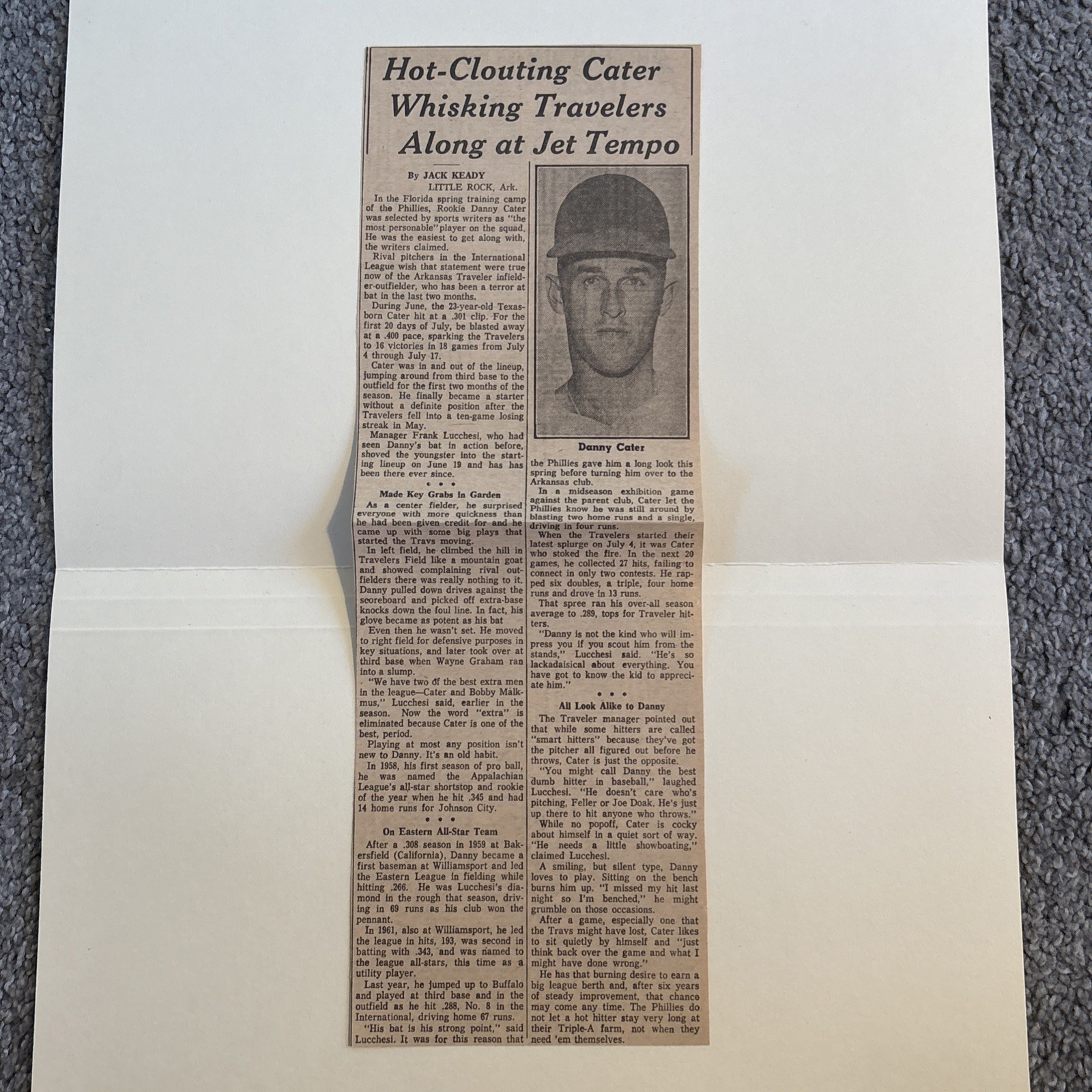Danny Cater Arkansas Travelers 1963 Sporting News Baseball 4X13 Panel