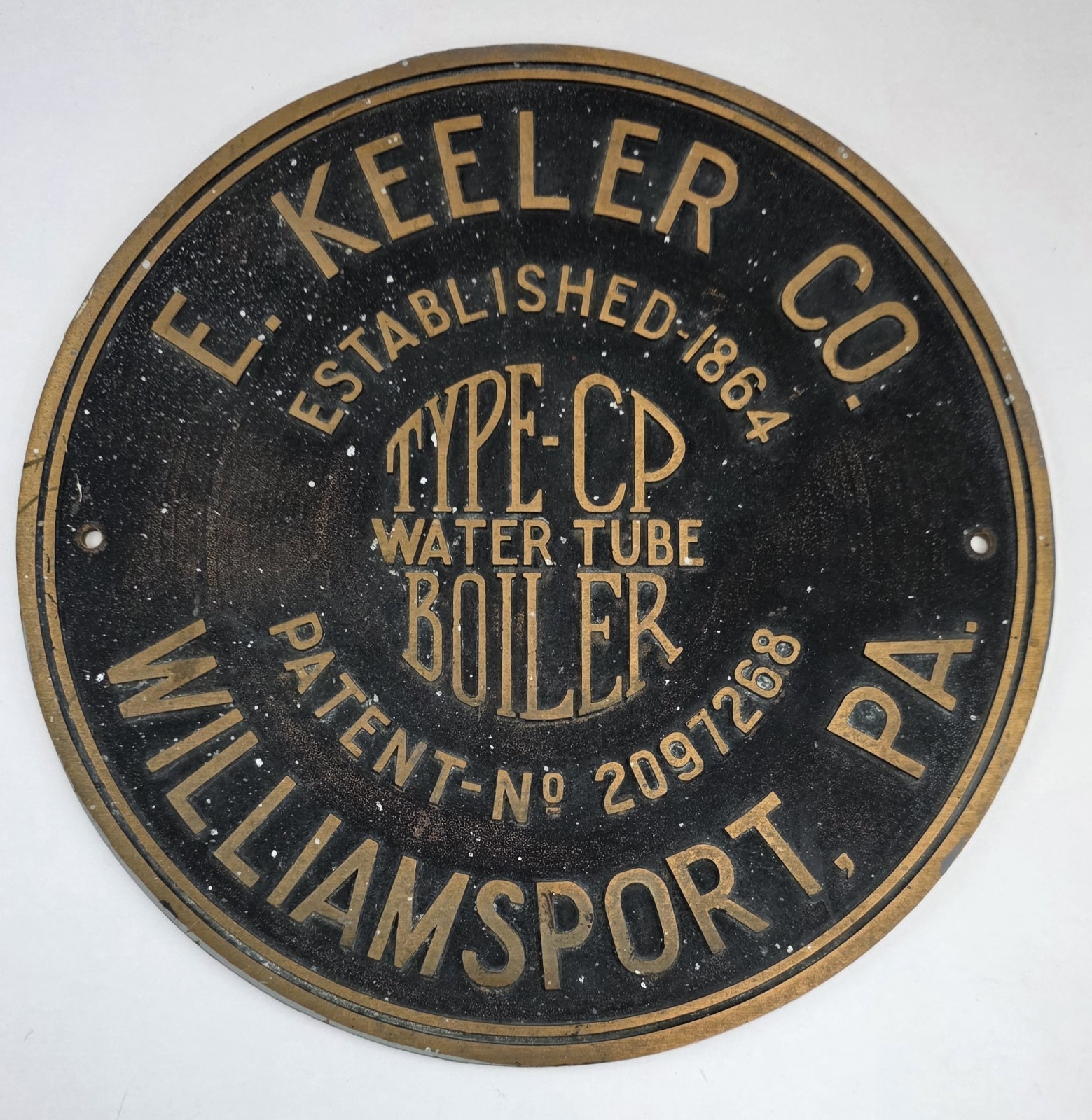 Vtg 40s/50s E. Keeler Co. Water Boiler Tube Plaque Brass Sign - Williamsport,Pa
