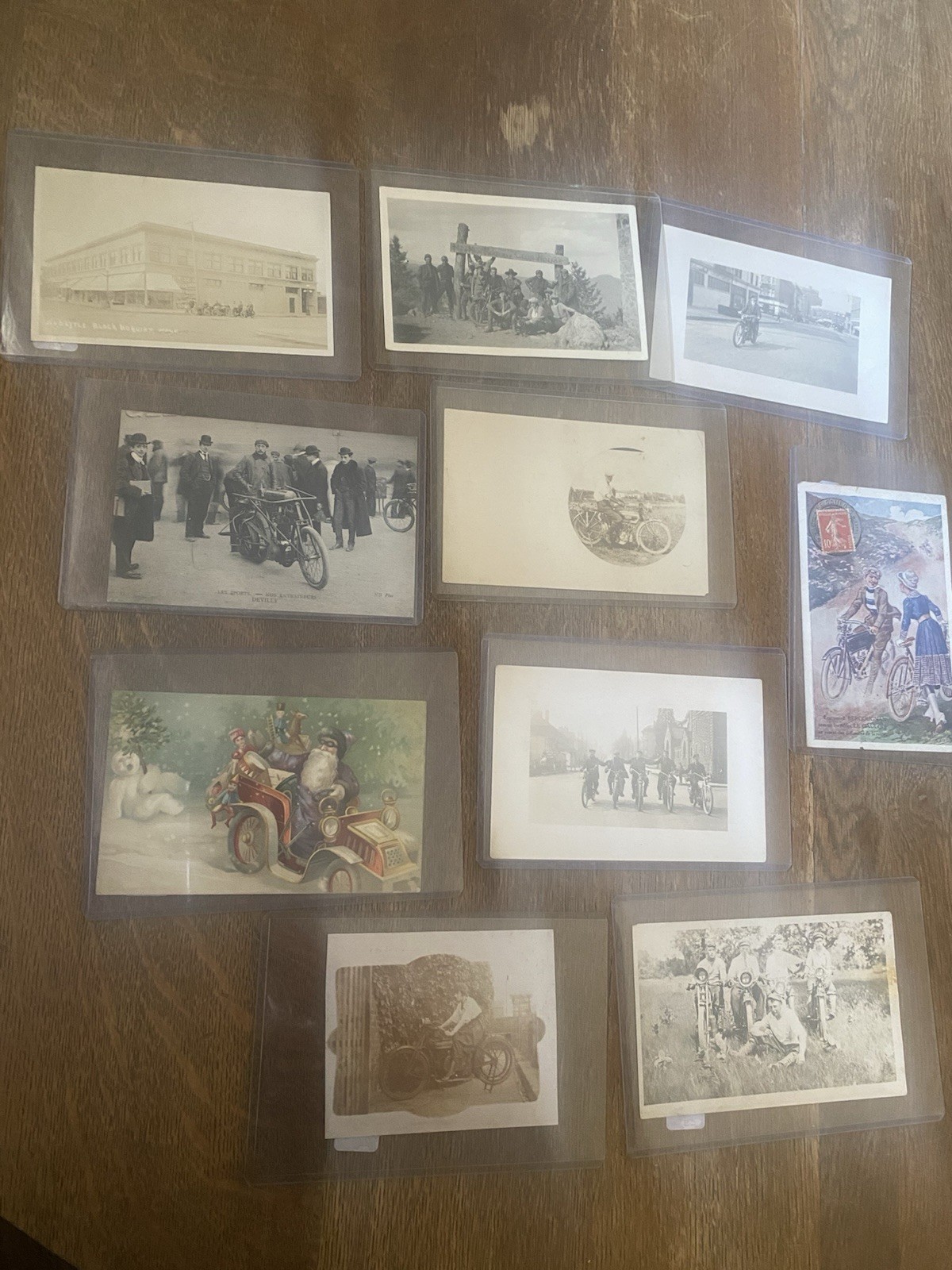 05: Lot of Ten Antique Motorcycle Related Images Vintage Photos Postcards RPPC