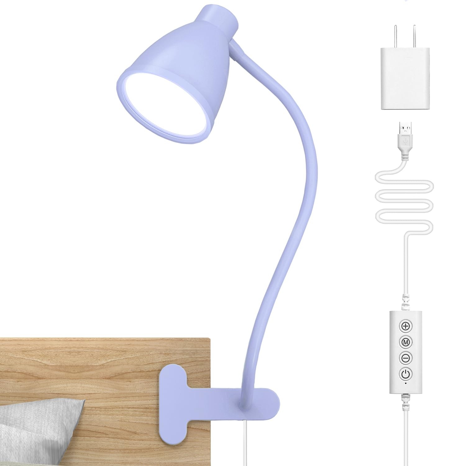 BOHON Desk Lamp with Clamp, 10W 38 LED Clip on Light, 5 Color 10 Lilac Purple