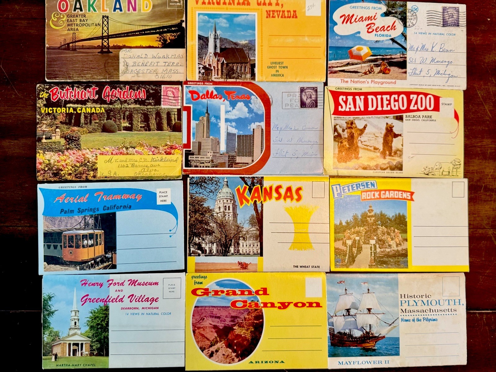 Lot of 12 Vintage Souvenir Postcard Booklets 1950-60s Oakland Dallas Aerial Tram