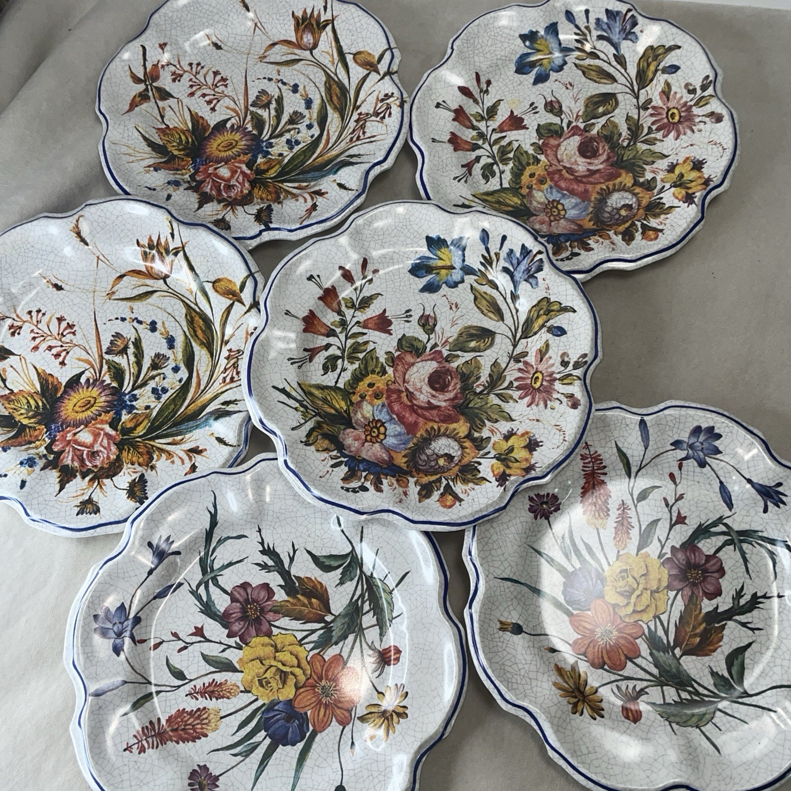 Set of 6 Melamine Scalloped Edge Floral Wall Plate Lami Italy Jay Willfred Sadek
