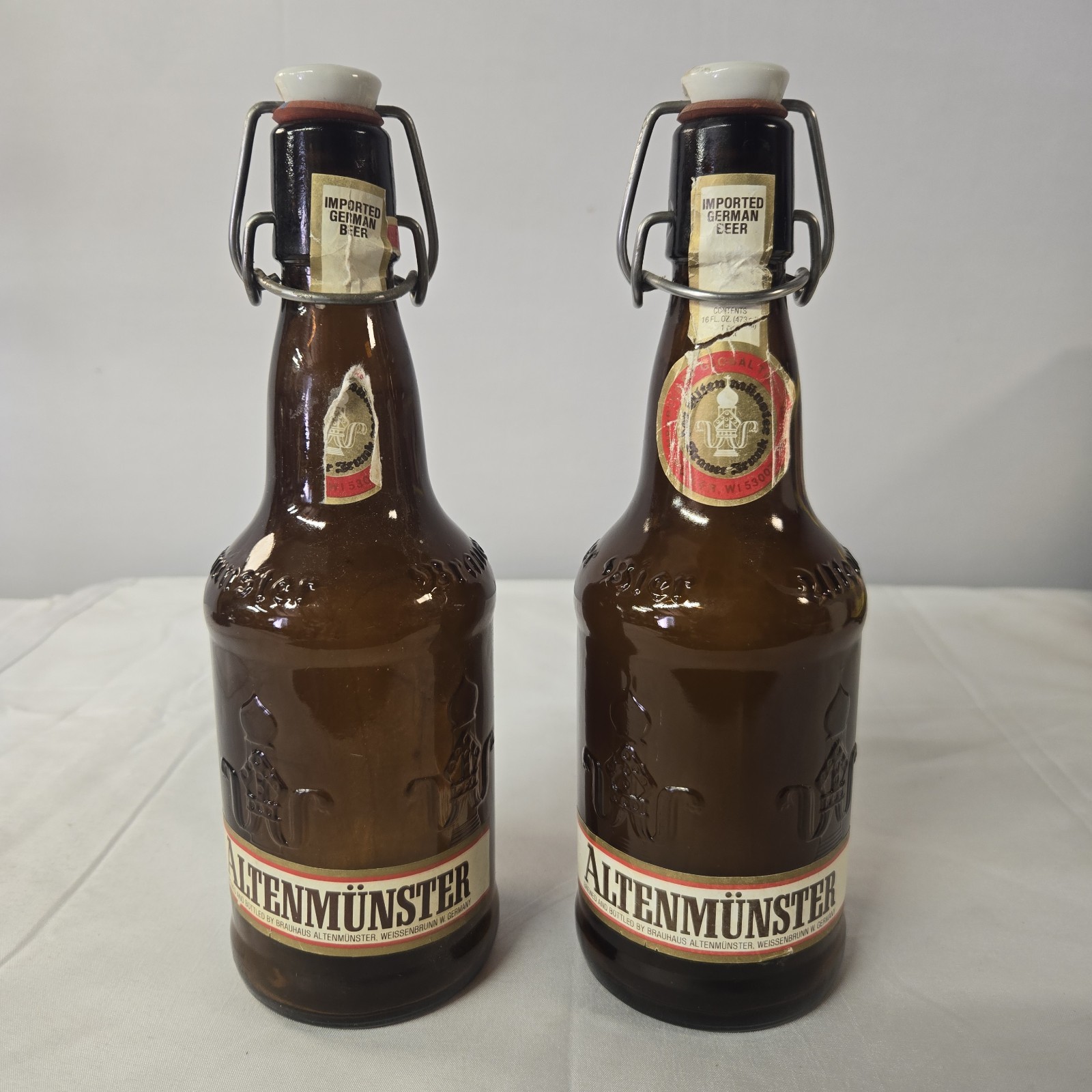 VTG German Beer Bottle Altenmunster Imported w/Ceramic Lid Amber Embossed Empty