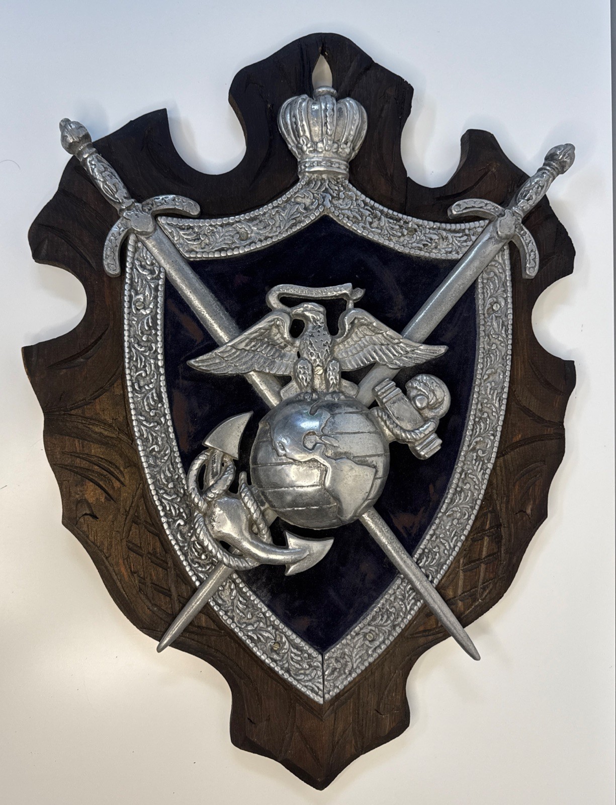 Vtg US Marine Corps Coat Of Arms Wall Plaque Cast Metal Sword Semper Fidelis