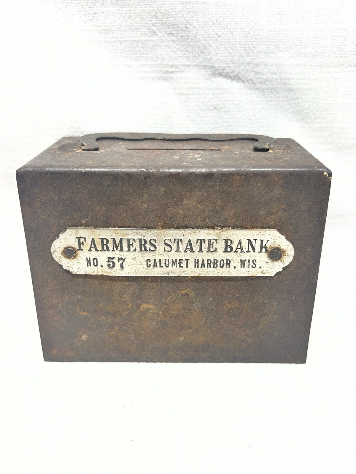 Antique Farmers State Bank Calumet Harbor WI Metal Home Savings Coin Bank No Key