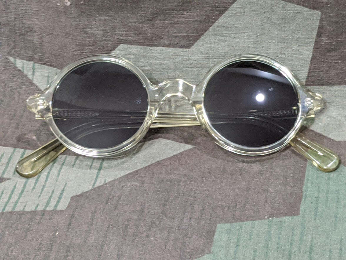 Repro WWII German Clear Acetate Round MG Blendschutzbrille Sunglasses 1940s Vtg