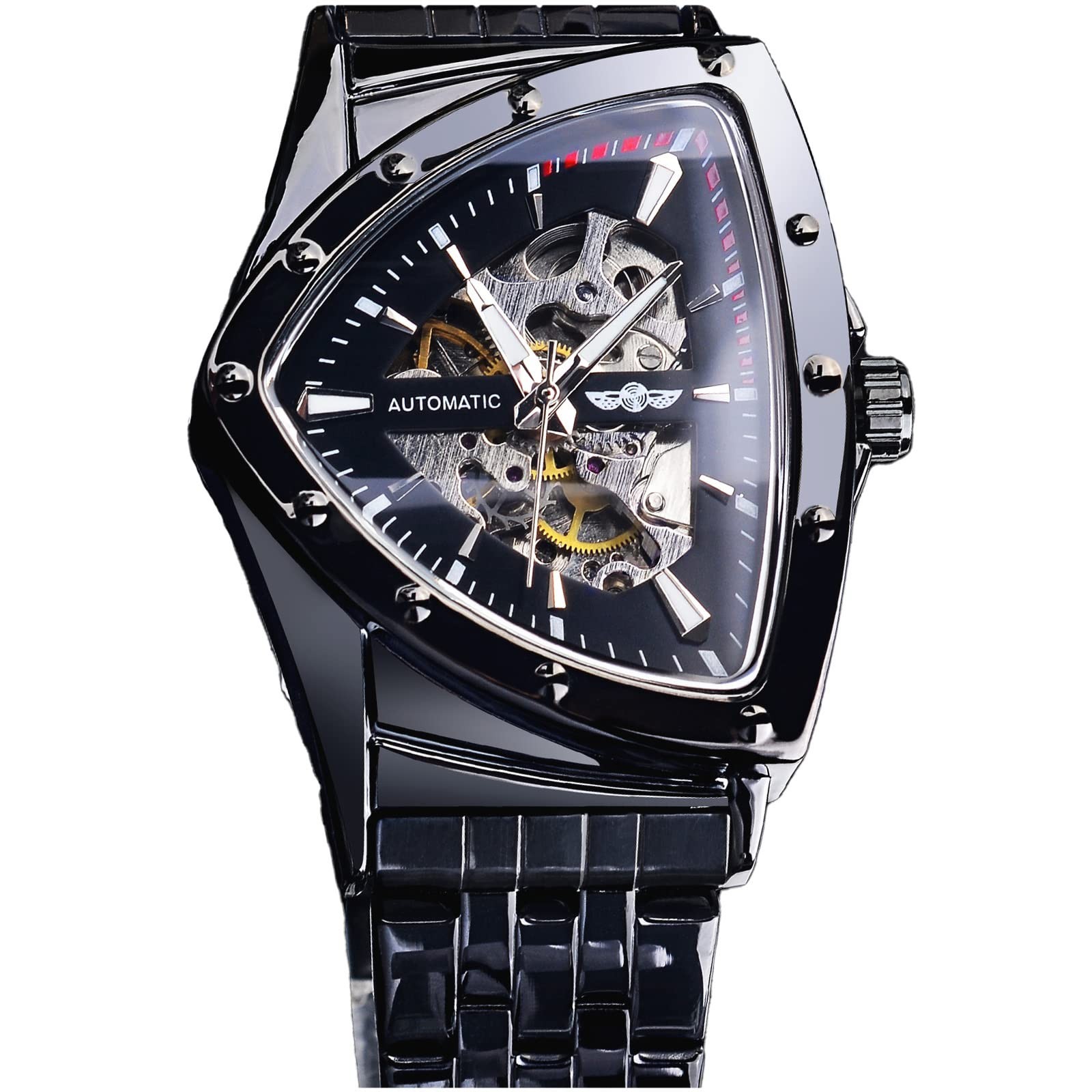 FORSINING Triangle Skeleton Men's Automatic Mechanical Watch Luxury Gold Blac...